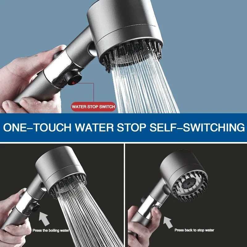 Massage Spa Pressurized Shower Head 3 Modes High Pressure Filter Rainfall Shower One-Key Stop Spray Nozzle Bathroom AccessoriesM251120