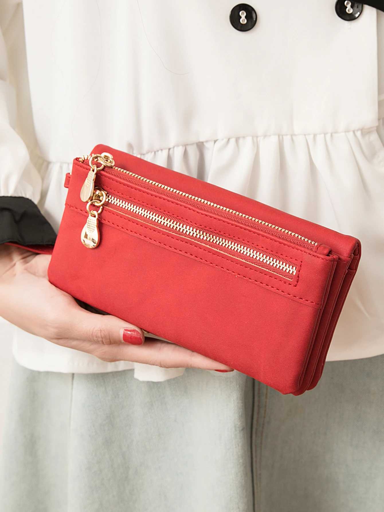 Classic Vintage Womens Long Wallet Simple Double Zipper Large Capacity Handbag PU Leather Multi-Card Slot Credit Card HolderW251120