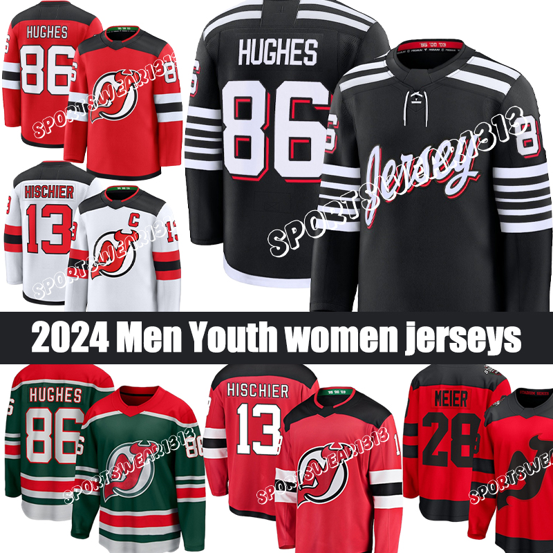 #86 Jack Hughes Devil Hockey Jersey #63 Jesper Bratt #13 Nico Hischier #28 Timo Meier #7 Dougie HamiltonS #43 Luke Hughes New Jersey Jerseys