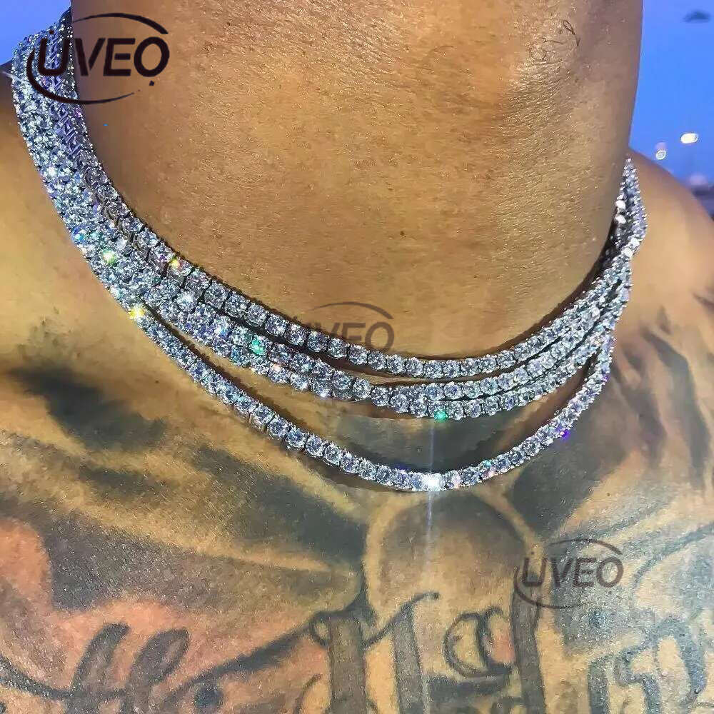Real sterg sier Hip Hop Moissanite Jewelry Iced Out VVS1 D Color Mossanite Dia Necklace 4mm Tennis Gold chain for Women Men