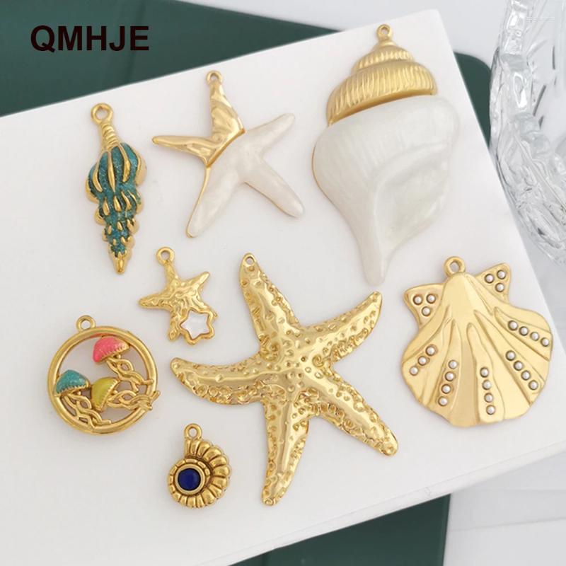 Pendant Necklaces Large Charm For Necklace Big Starfish Shell Ocean Jellyfish Statement Stainless Steel White Resin 18K Golden PVD Plated