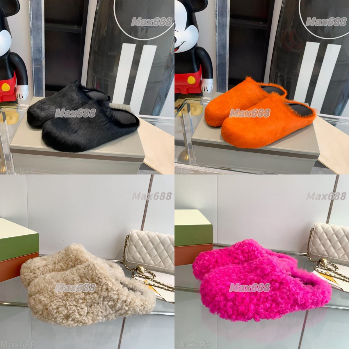 10A quality sabot shoes designer horse fur slippers Womens Mules Shoes Fluffy Plush Real Wool Fur Slippers Winter Outdoor Comfortable Womens Flip Flops Shoes 35-46