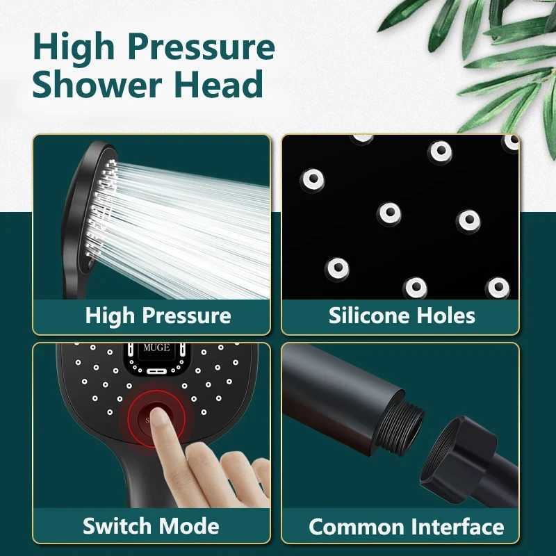 Media 3 Modes Showerhead Hand Hold Big Panel Square Strong Pressuer Shower Head Water Saving Spray Nozzle Bathroom AccessoriesM251120