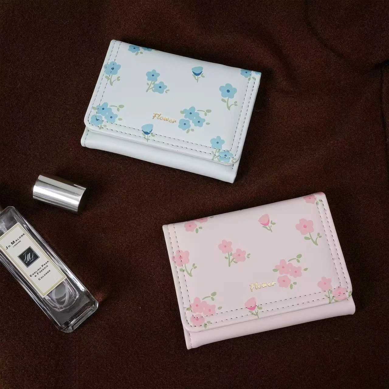 Women Fashion Flowers Short Wallet PU Leather Mini Coin Purse Tri-fold Portable Girls Card Holder INS Clutch BagW251120