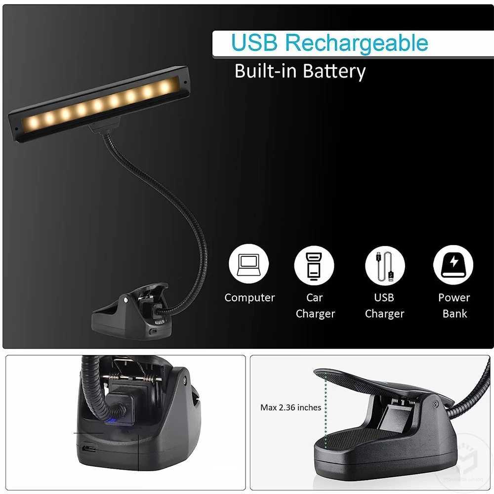 Rechargeable Music Stand Light 19 LED Clip On Reading Light Bedside Night Light Usb Rechargeable Book Lamp 3 Color Book Light M251120