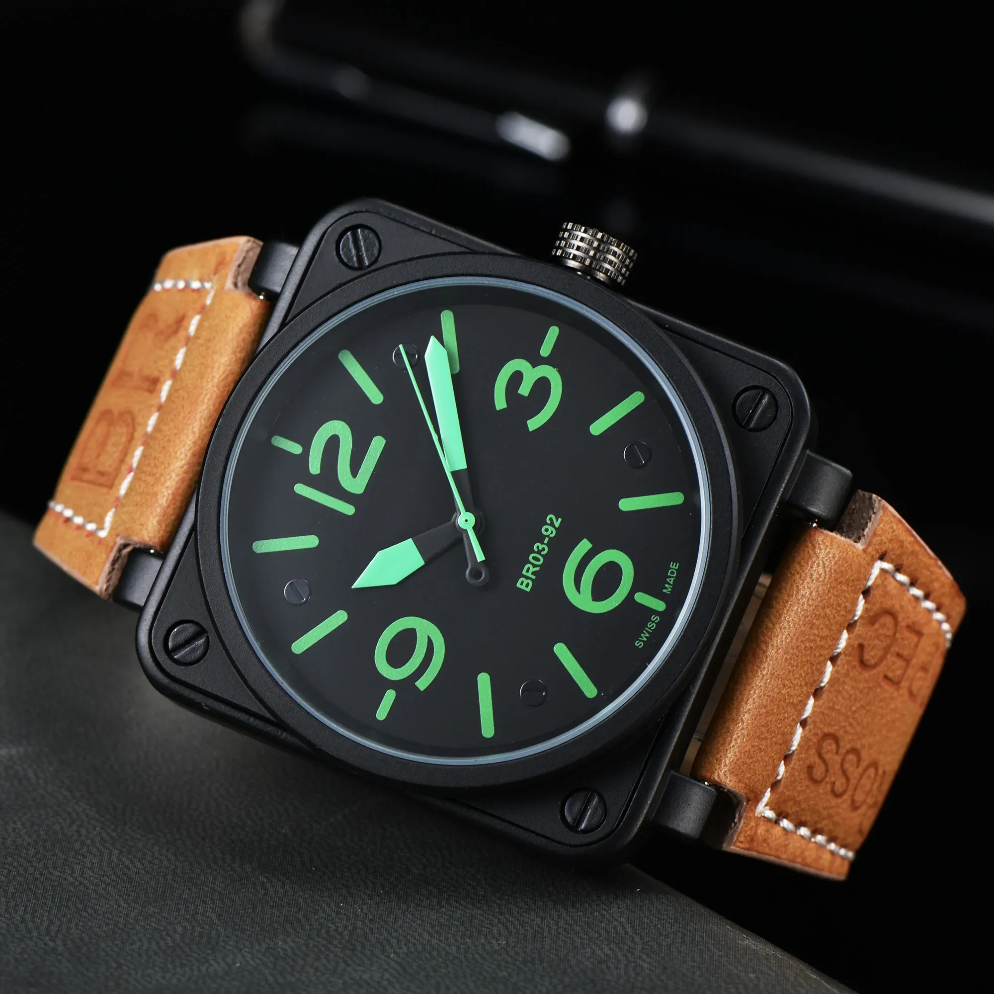 Top luxury Designer Watches Mechanical Wristwatches men's business leisure watch Bell Brown Leather watch Black Rubber watche