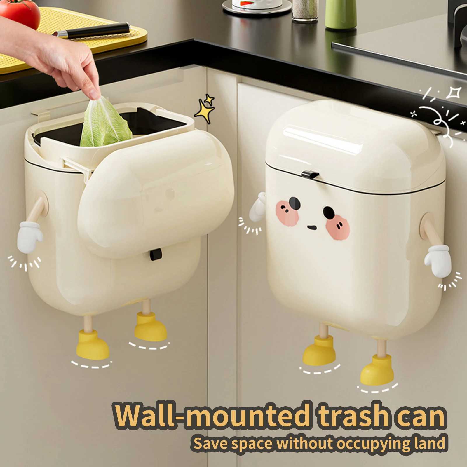 Cute expression trash can high-end household non perforated trash can light luxury cute style kitchen bathroom crevice wall mo C251120