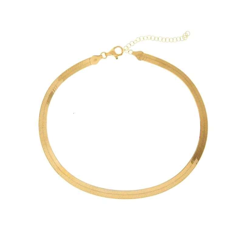 Pure sier necklace, women's collarbone, gold chain bone, collarbone buckle, simple flat snake necklace jewelry