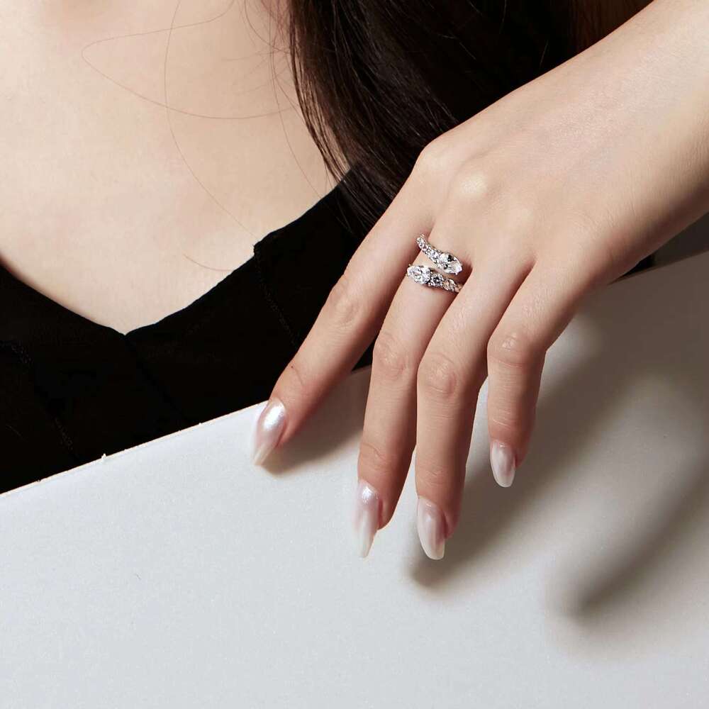 DHCollections Fashion Adjustable Open Ring with Crystal Accents Snake Design Silver Tone Band Jewellery for Women Size 5-9