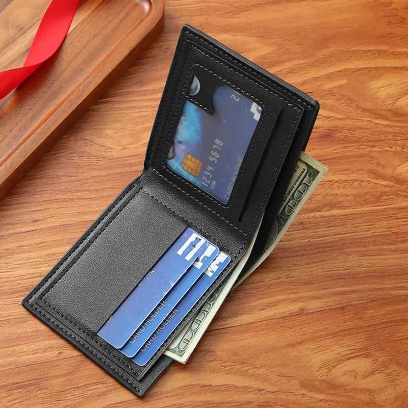 Mens Black Faux Leather Wallet with Shark Mouth Design Slim Credit Card Holder Coin Purse Multi-Color Pen Storage Perfect GiftW251120