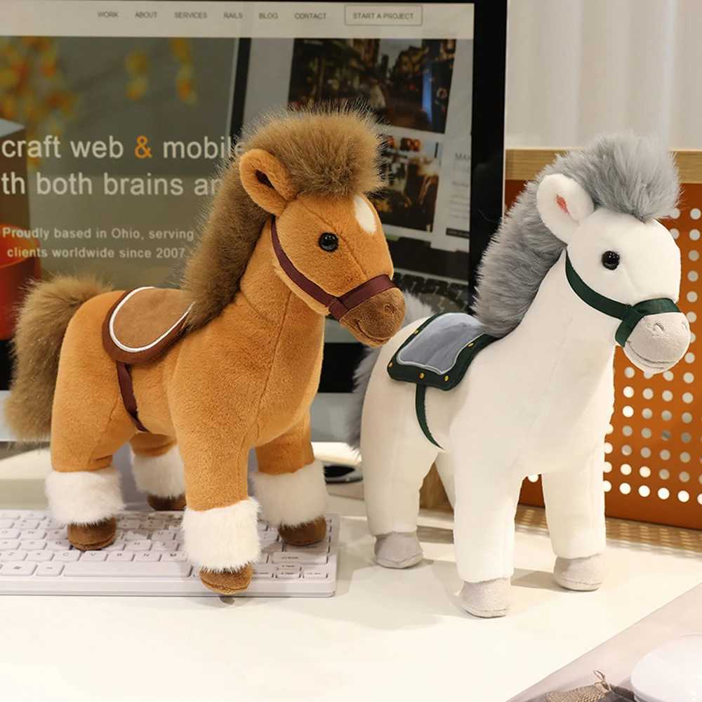 15cm Simation Brown Horse Plush Toys White Horse Stuffed Soft Dolls With Saddles Chinese New Year Mascot Gifts C251202