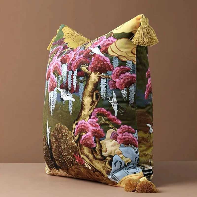 Pillow Case Crane s Chinese Retro Cushion Covers Pink Gold Decorative Cover For Sofa Chair Luxury Home Decorations C251120