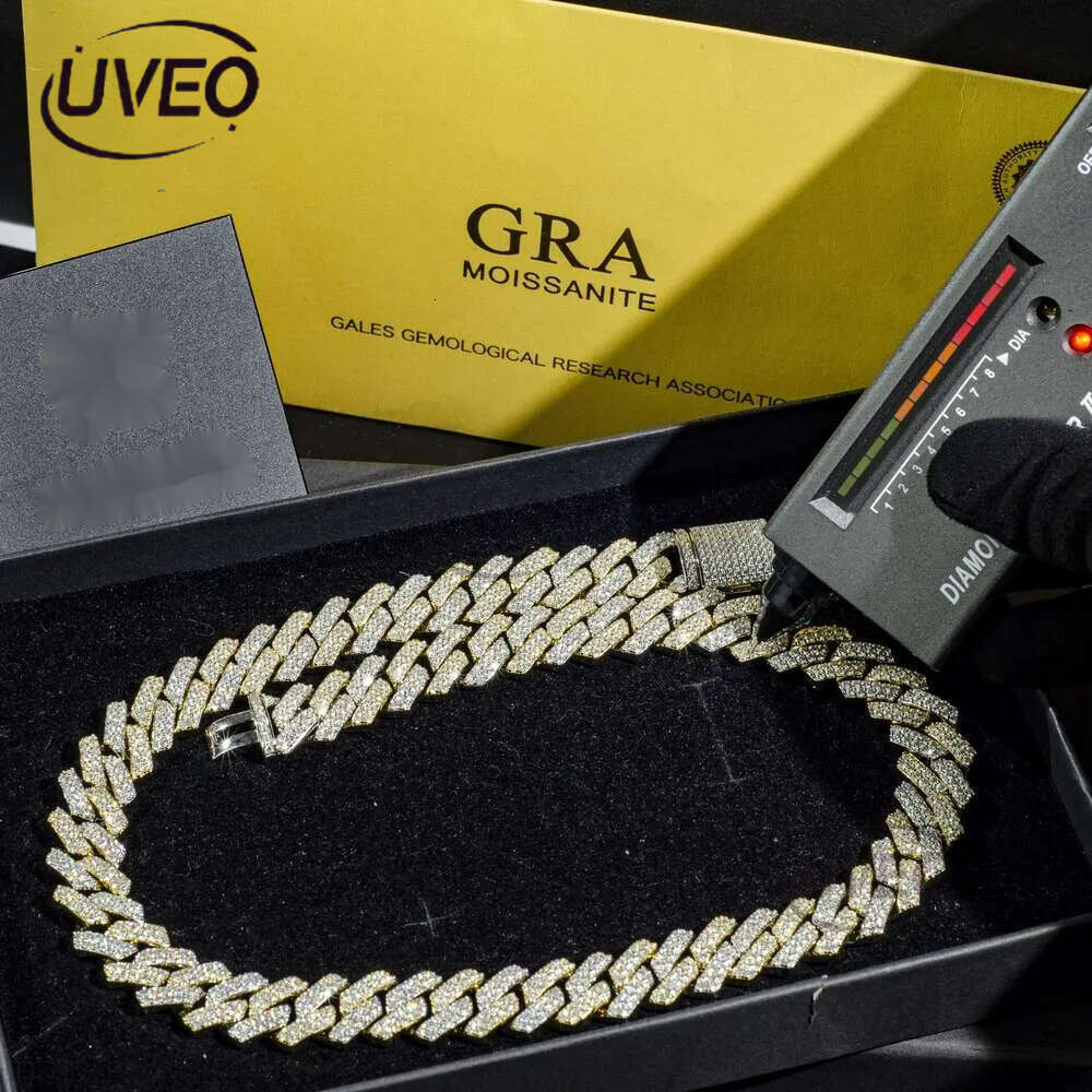 Custom Iced Out Sterg Pendant Moissanite Dia Designer Fashion Necklaces Sier Miami Cuban Chain GRA 14mm 2 Rows Gold Hip Hop Necklace Jewelry for Men