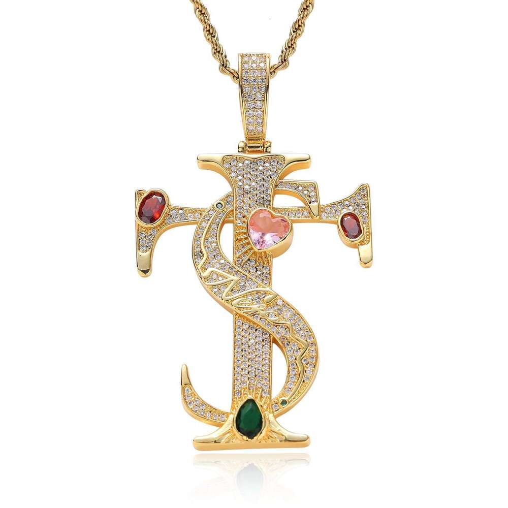 Luxury designer Men Women's Sterling silver Cross Pendant inlaid with colored ice out VVS Moissanite Hip Hop necklace Free shipping