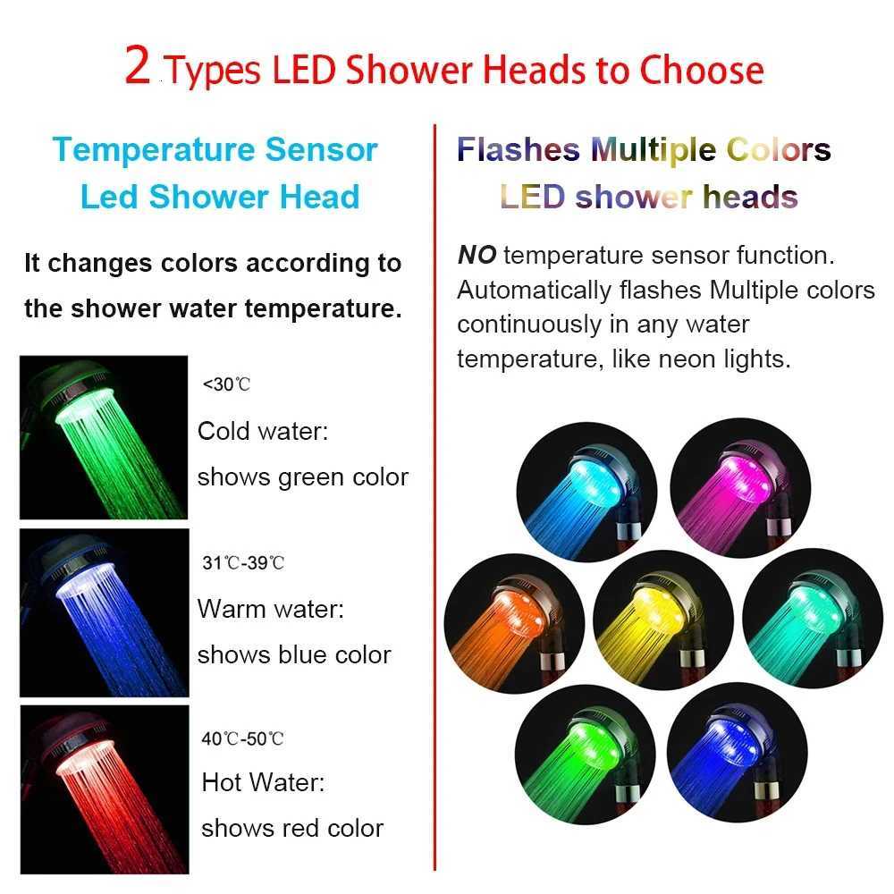 LED Temperature Control Colorful Pressure Boost Shower Head Set 3/7 Color Change One-Key Stop High Pressure Handheld ShowerheadM251120
