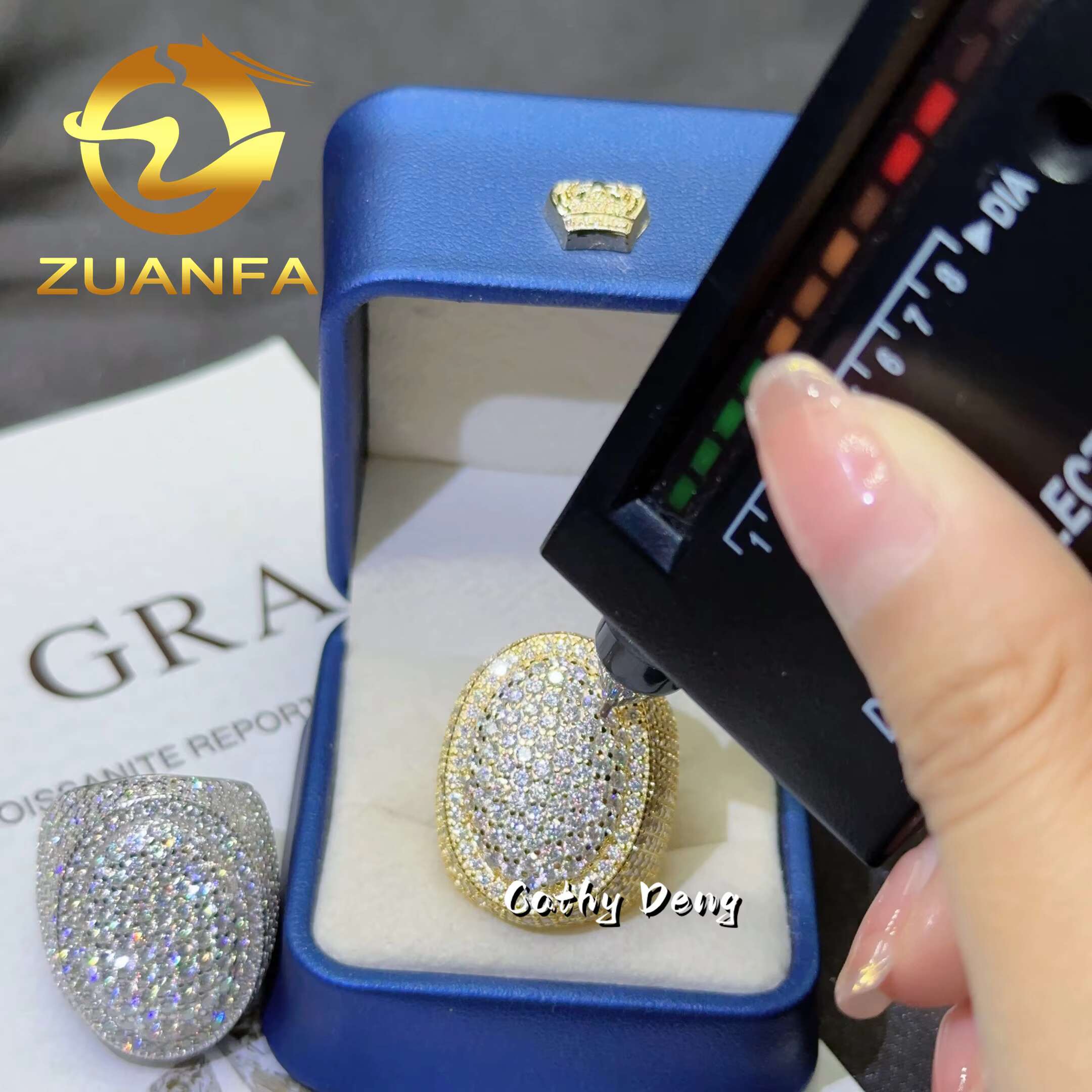 Full Moissanite Diamond Cuban Ring for Men Fashion Silver 925 Iced Out Mens Gold Plated Hip Hop Rapper Ring With GRA Certified