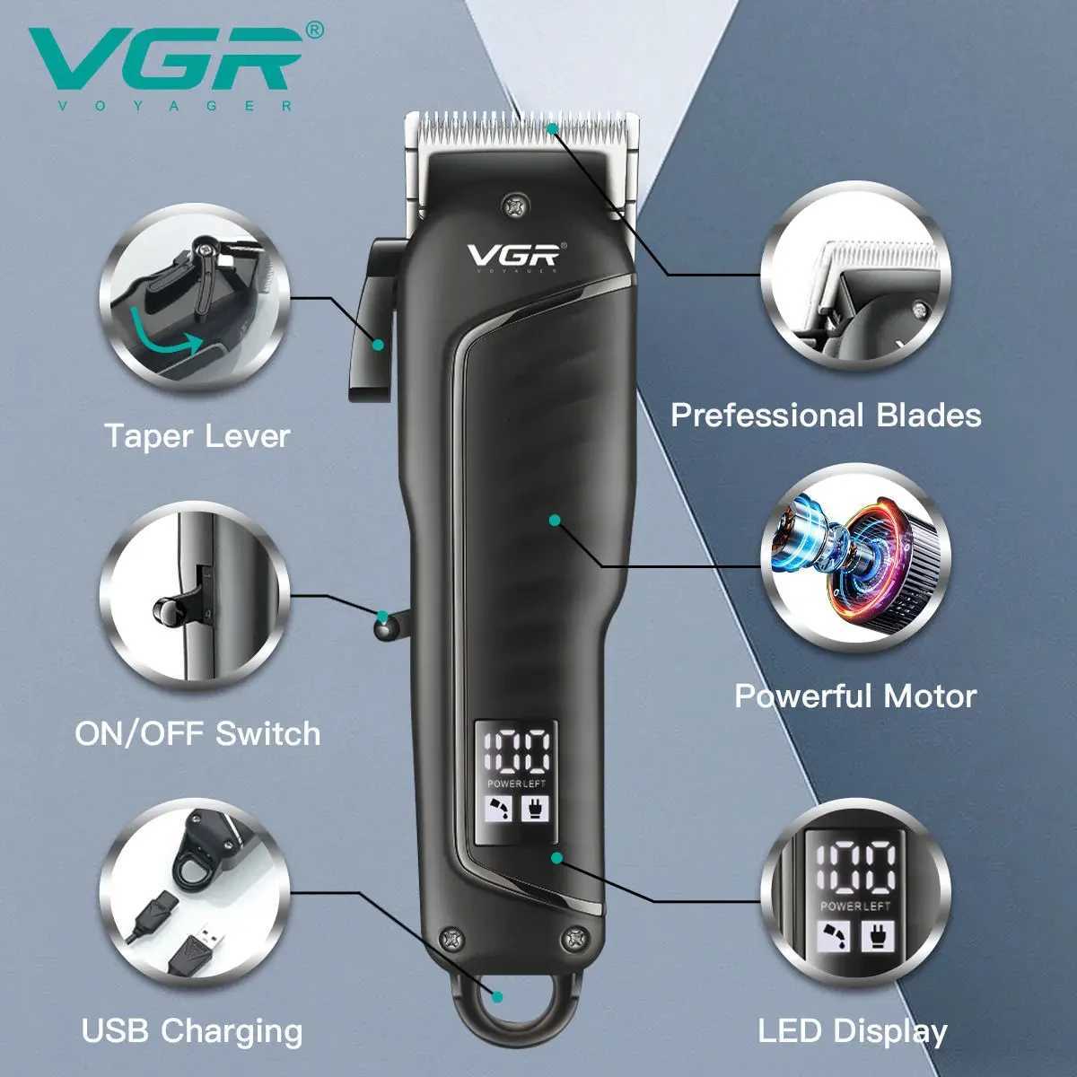 VGR 683 Hair Clipper Professional Hair Cutting Machine Barber Rechargeable Hair Trimmer Digital Display Trimmer for MenT251120