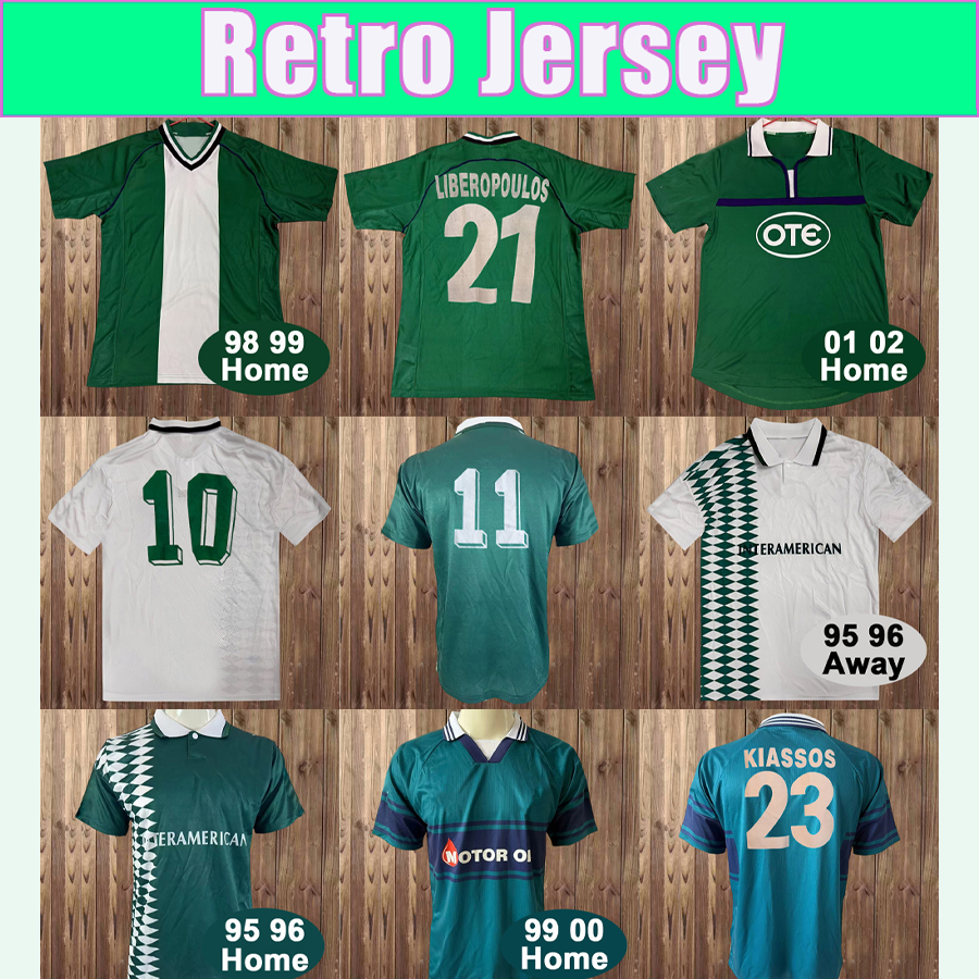 1995 1996 Panathinaikos Retro Mens Soccer Jerseys KIASSOS GIANNIS GOUMAS SPYROS MARANGOS GEORGIOS DONIS Home Football Shirts Vintage Adult Uniforms