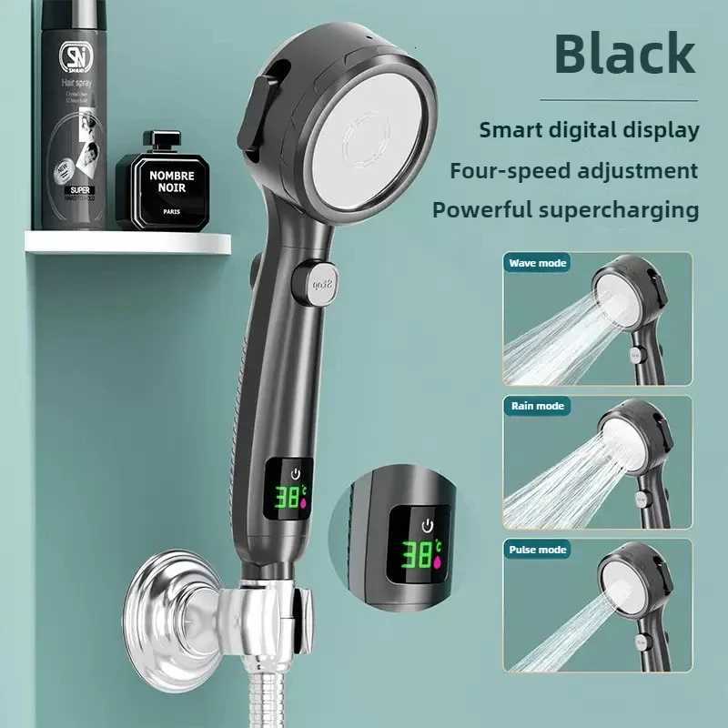 Shower Head High Pressure Bathroom Accessory Water Saving Pressurized Adjustable Spray LED Digital Temperature DisplayM251120