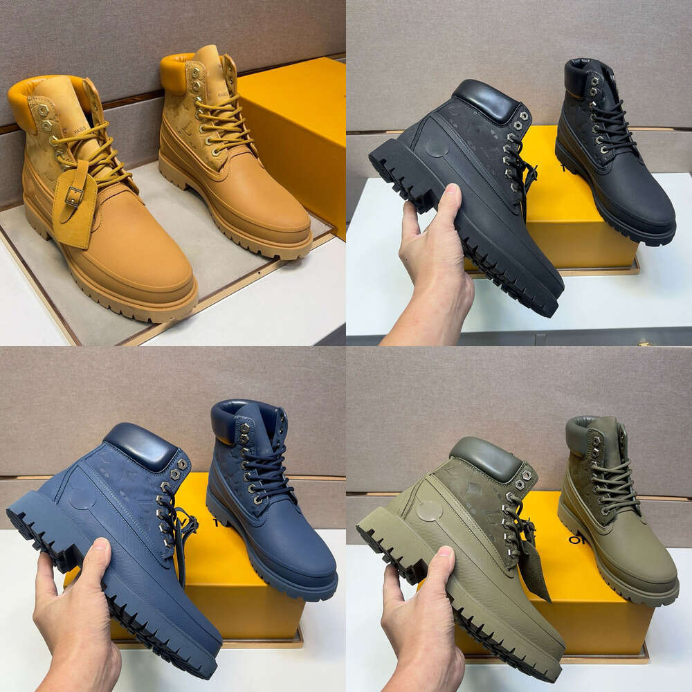 TOP Luxury Designer Mens Martin tim land collaboration strap sneakers Boots Height Increasing Leather Suede calfskin Boots Men Autumn Winter Casual High Top Shoes