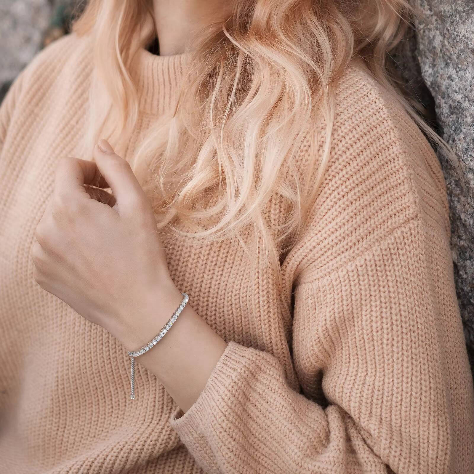 2/3/4mm Moissanite Diamond Bolo Bracelet VVS GRA 14K 18K Gold Plated 925 Sterling Silver Adjustable Tennis Bracelet for Women