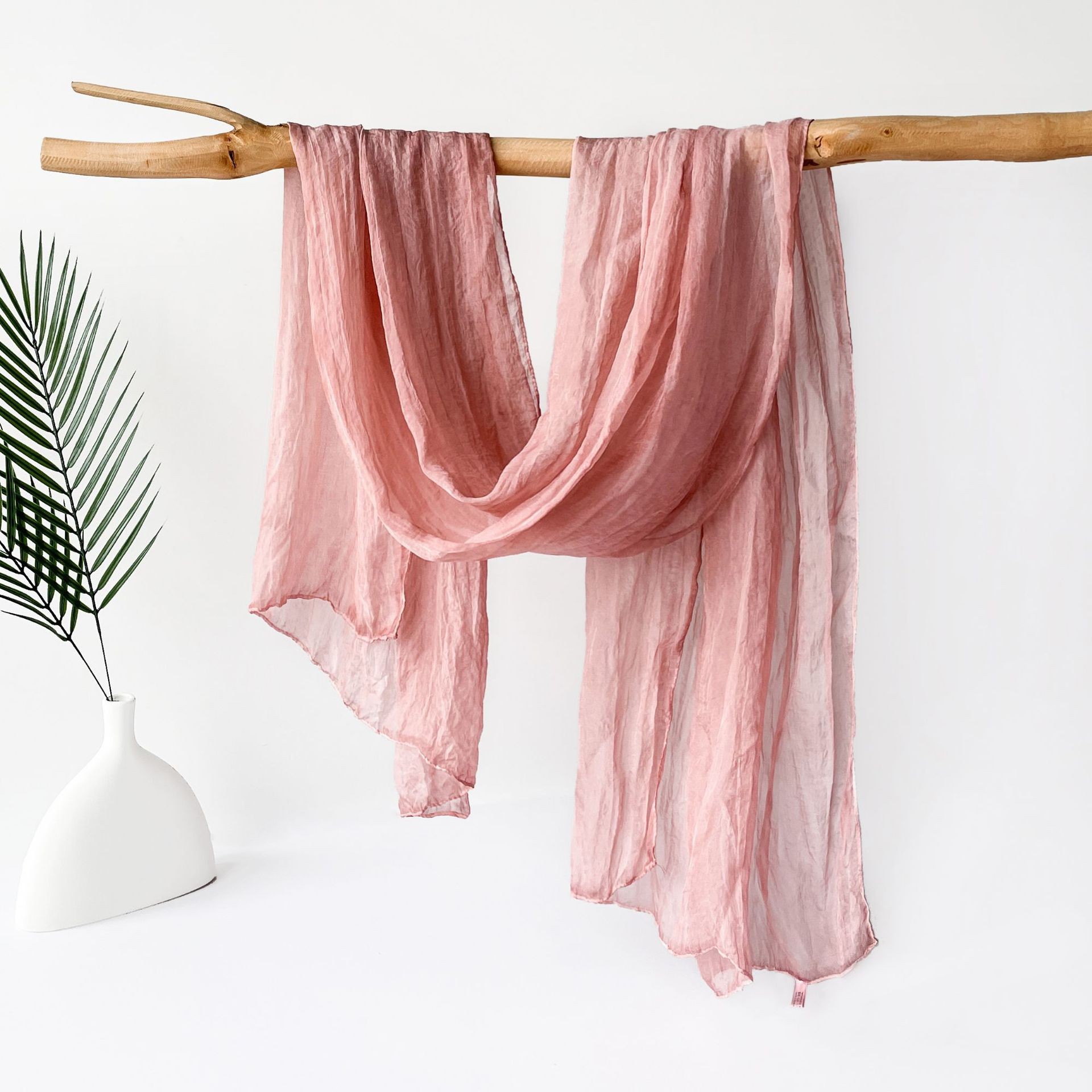 K455 Cross-border Malaysia headscarf spring and autumn pure color cloud pattern pleated scarf monochrome thin gauze shawl silk scarf
