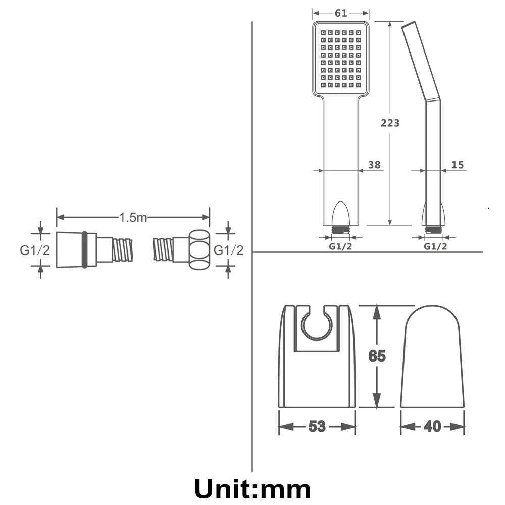 Bathroom Home ABS hand Shower Set Gold/Rose Gold Shower Square Sprayer With Stand and 15m HoseM251120