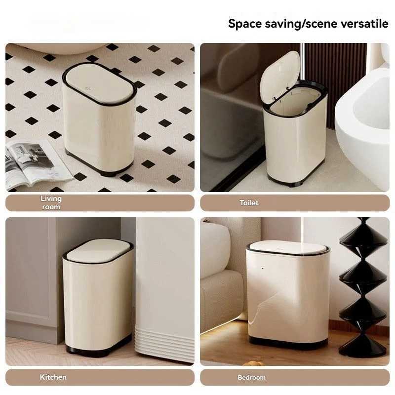 Press-Type Trash Can for Living Room and Kitchen Hand-Pressed Trash Can for Bathroom Narrow-Type Trash Can with Lid C251120