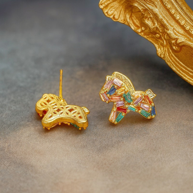 Colorful Crystal Zircon Horse Stud Earrings for Women, Luxury High-End 2025 Autumn Winter New Fashion Versatile Earrings, Perfect Gift Choice H260202