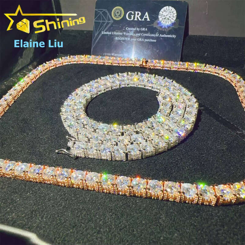 Hip-Hop Jewelry Vvs Silicon Stone Iced Out 6.5mm Bracelet Sier Tennis Chain Necklace