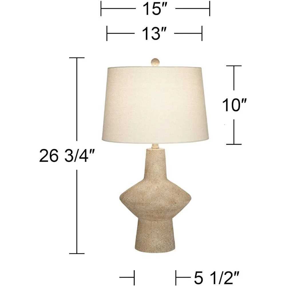 26 3/4 Tall Geometric Rustic Mid Century Modern Coastal Table Lamps Set of 2 Beige Living Room Bedroom Bedside M251120