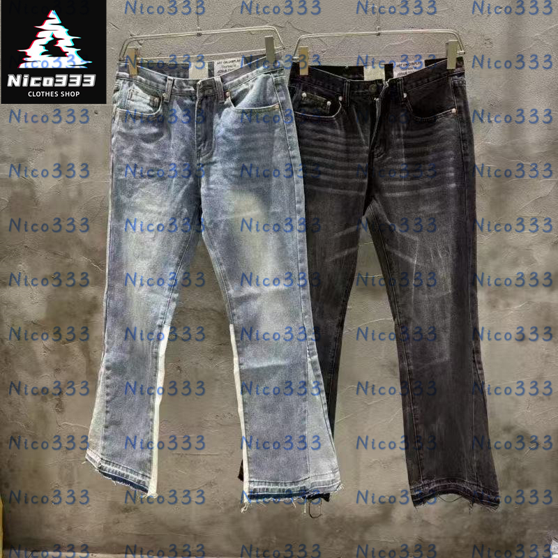 GAJeans raw hem splicing color collision micro looser solid color minimalist design straight classic old wash flare jeans