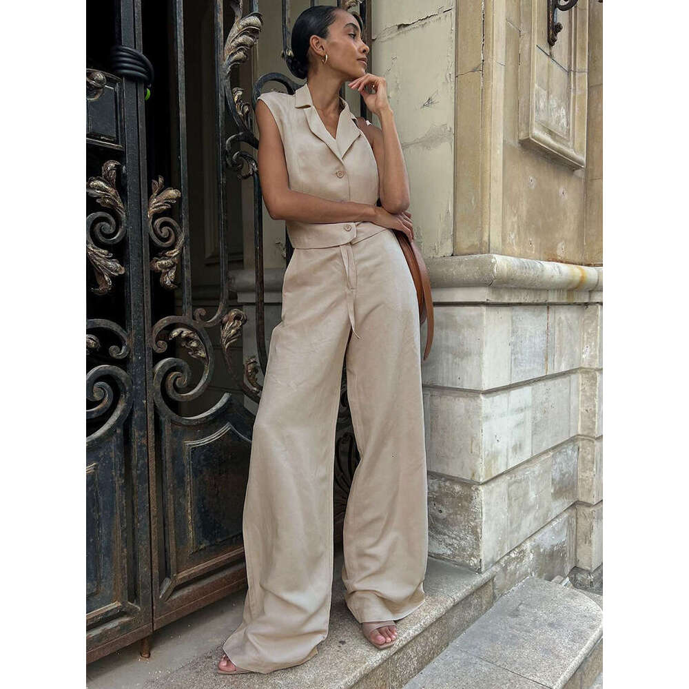 hoodie Women's Wear Cotton Summer Casual Cotton And Linen Vest Single Breasted Vest+Pants Set jacket