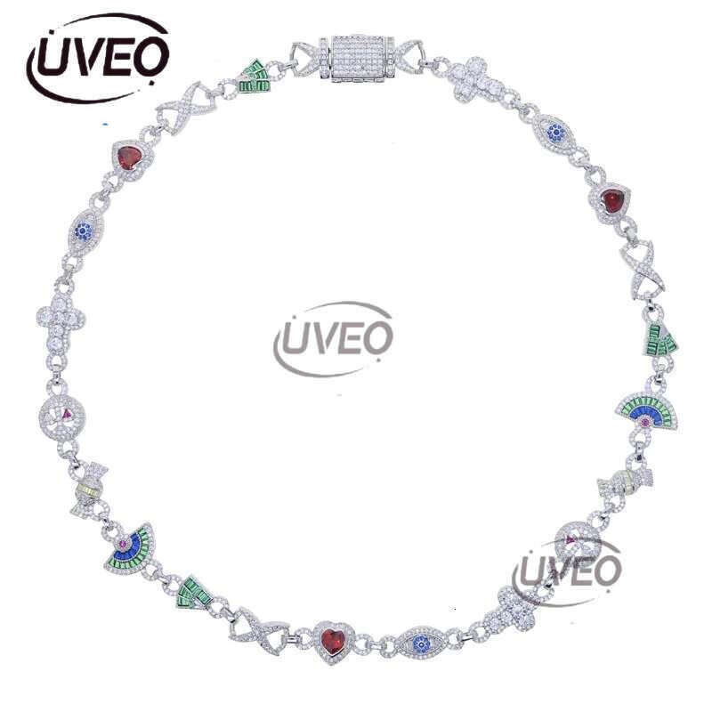 Luxury designer Colored Ice Out VVS Moissanite Cross Evil Eyes Ice Out Cuban k Chain Hip Hop Necklace Jewelry with FREE shipping