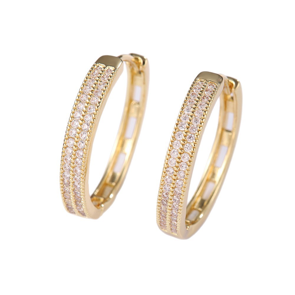 gold earrings Minimalist light luxury exquisite micro-inlaid zircon double row diamond earrings moissanite earrings designer earrings for woman luxury - view 6