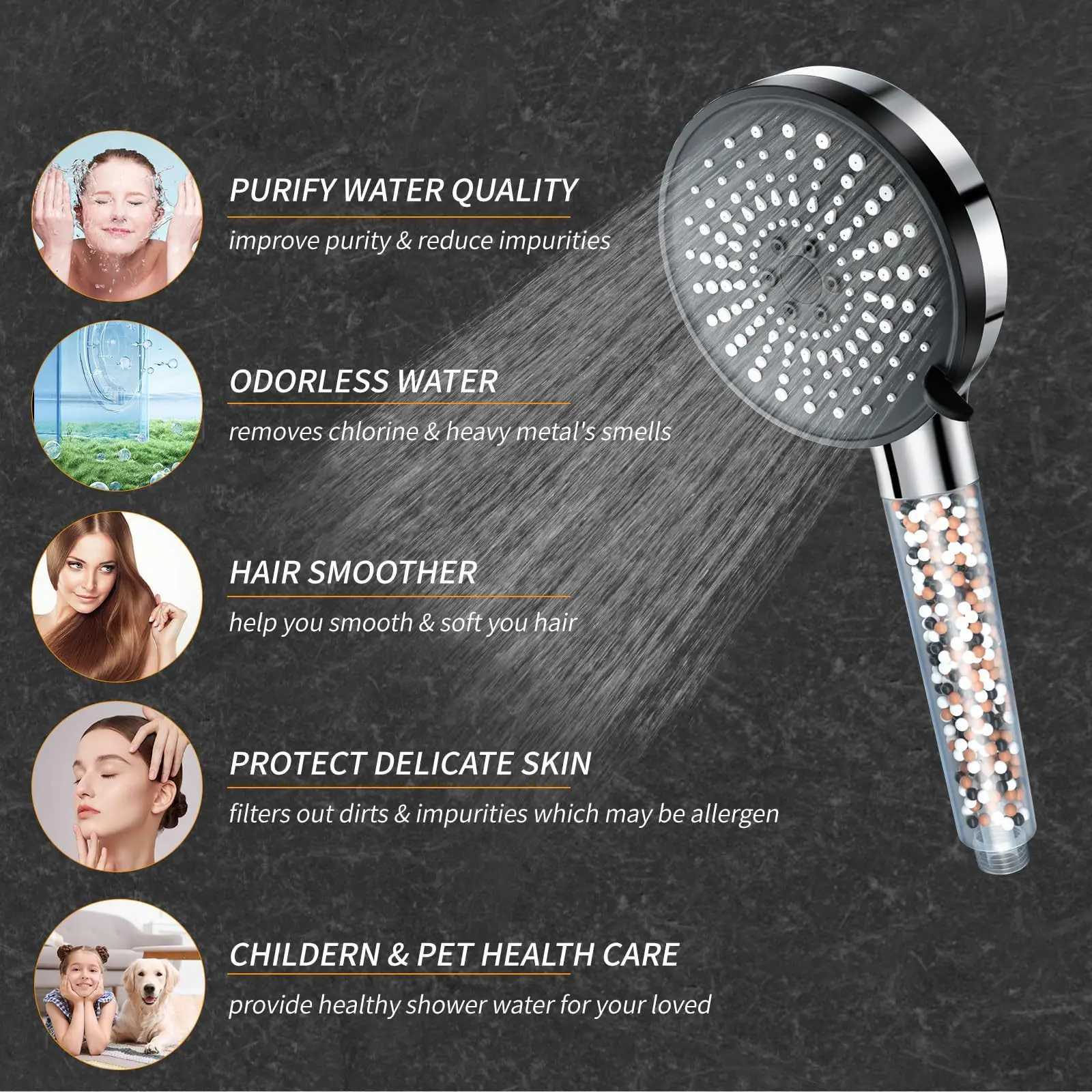5-speed Water Adjustment Filter Shower Head High Pressure Negative Ion Hard Water Softening Shower Head SetM251120