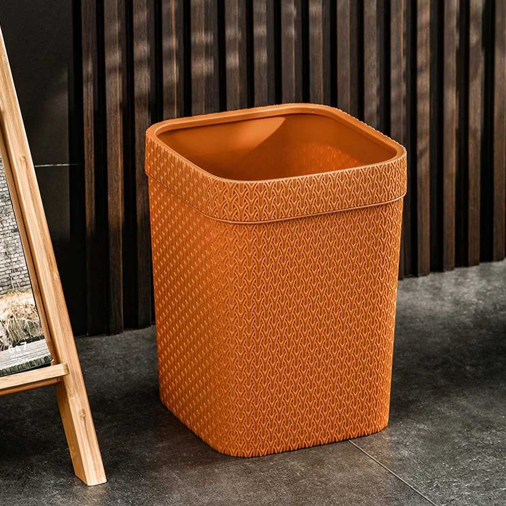 Imitation Rattan Woven Trash Can Rustic Lidless Wastepaper Holder Home Office Kitchen Wastebasket Decorative Garbage Bin C251120