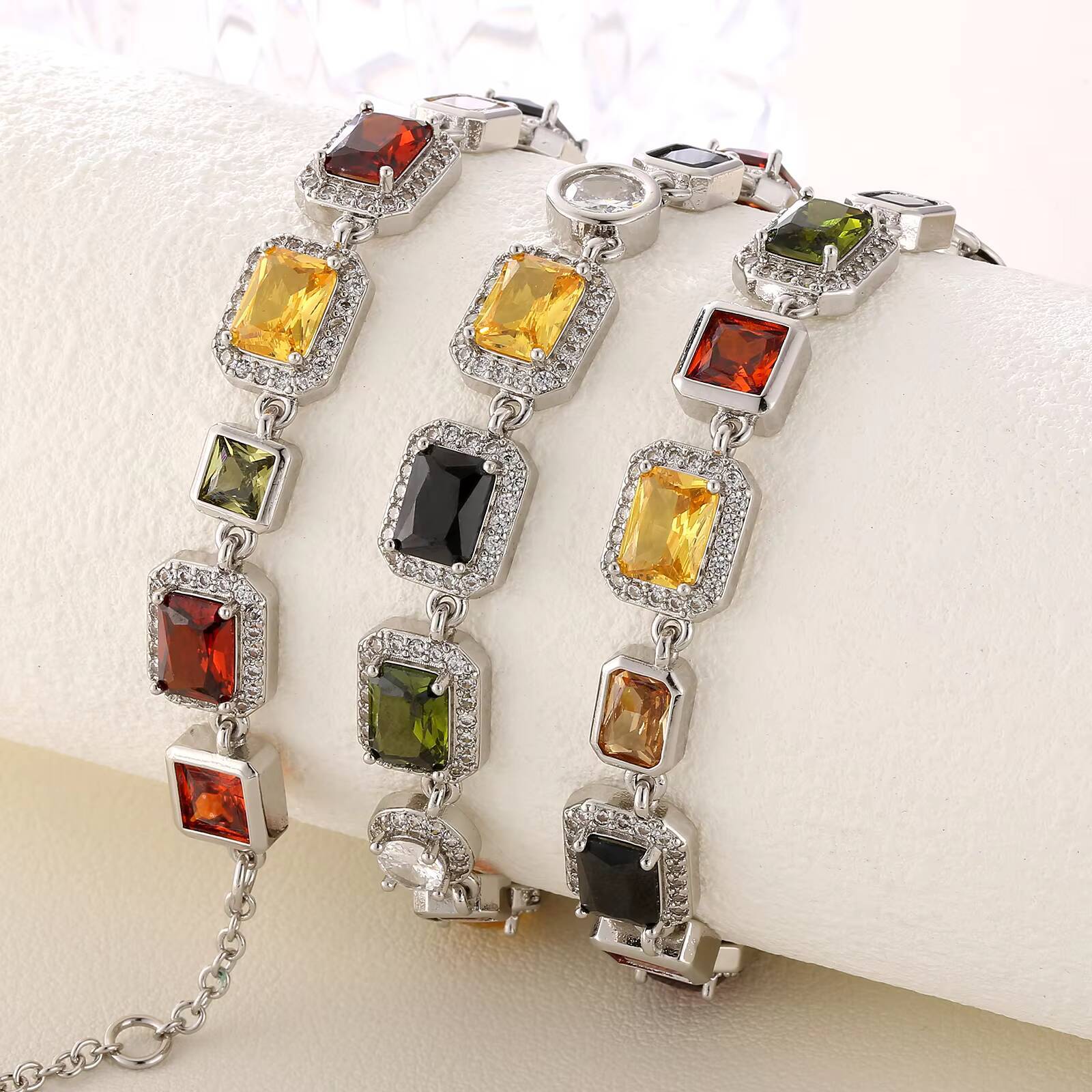 Sparkly Multi Gemstone Choker Chain 18K Real Gold Plated Brass Jewelry 10MM Colorful CZ Rainbow Gem Stone Necklace for Women Men