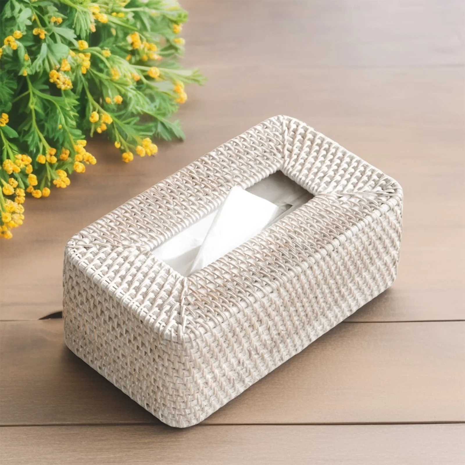 Rattan Tissue Box Cover Hand Woven Square Rattan Holder Tissues Creative Desktop Living Dining Room Tissue Box Storage Tray C251120