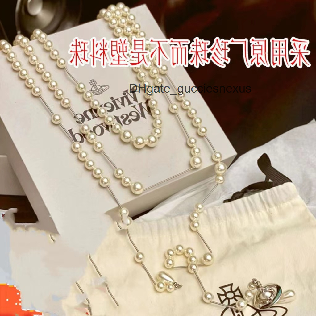 Vivienme''viviennenlies Designer Westwood Empress Dowager Xis Broken Pearl Necklace 3d Saturn Long Fragrant Body Chain E47B LFHN