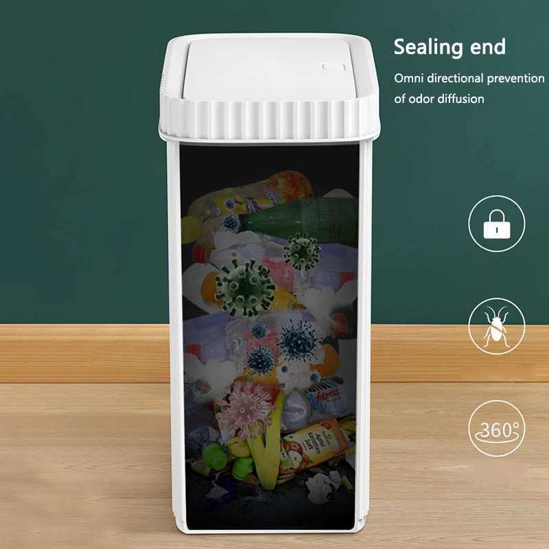 8L Trash Can Household with Lid Kitchen ification Press-type Bathroom Living Room Rectangular Trash Can C251120