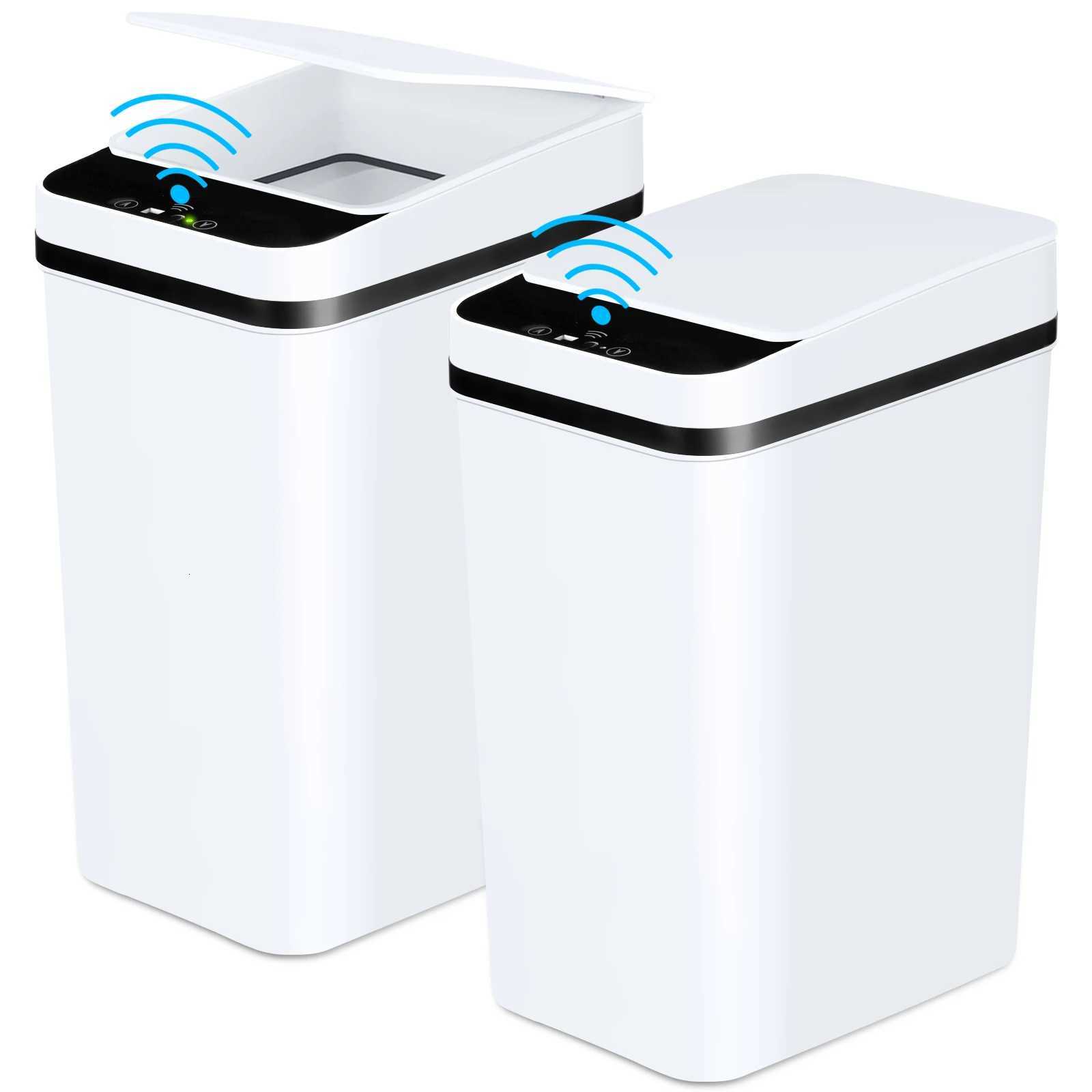 2 Pack 12L Bathroom Automatic Trash Cans Touchless Motion Sensor Slim with Lid for Bathroom Bedroom Living Room Office White C251120