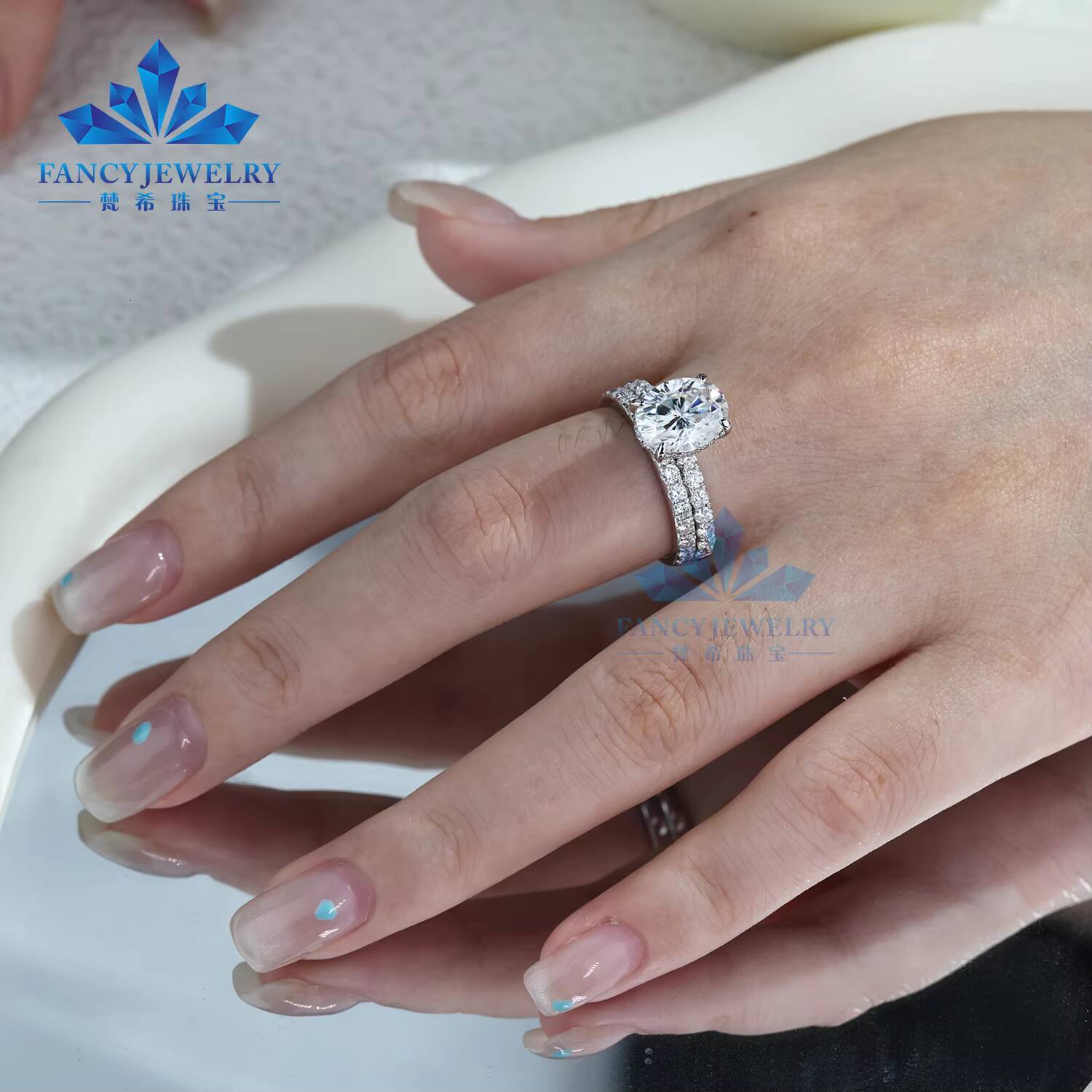 GRA GRC 2CT 3CT 4CT 5Carat 14K White Gold Wedding Ring Sets with Classic Style Oval Brilliant Cut Moissanite for Parties