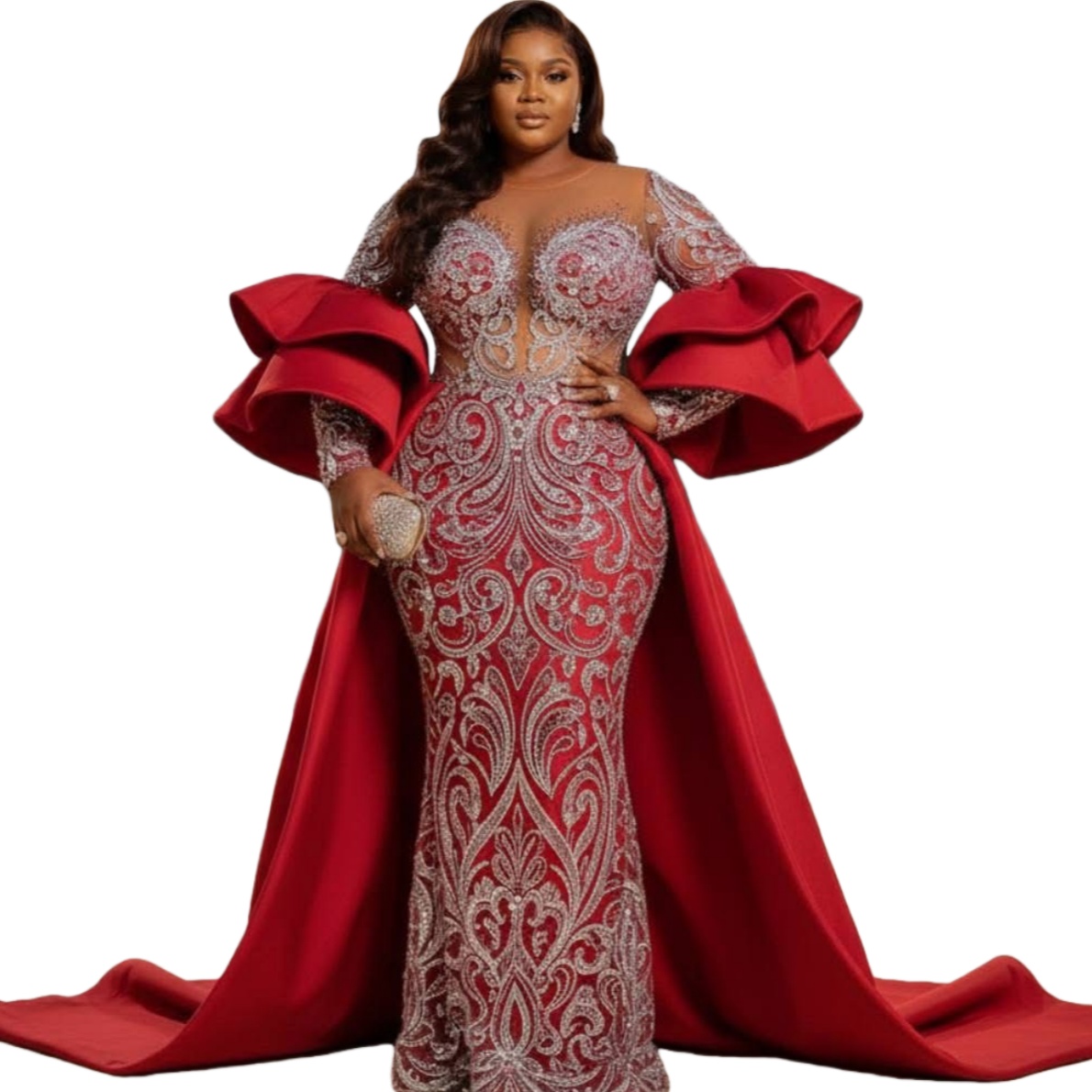 Aso Ebi Red Mermaid Prom Dresses 2026 Lace Satin Vintage Sheer Neck Evening Formal Party Second Birthday Engagement Gowns Plus Size Dress For Special 