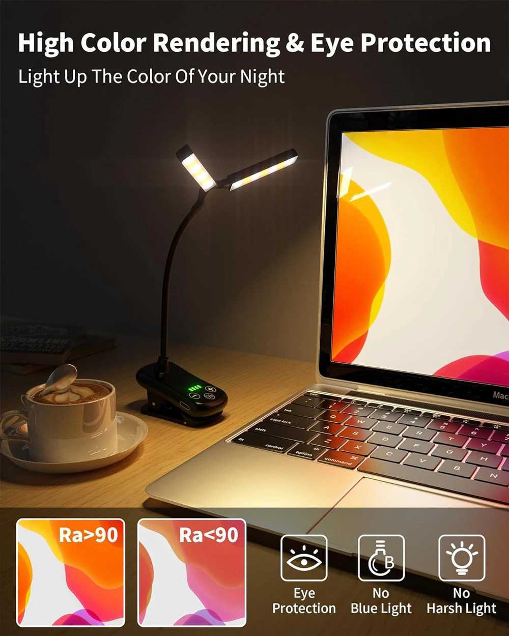 Book Light14 LED Touch Control Reading Light with 3 Colors8 BrightnessRechargeable Book Light for Reading in Bed M251120
