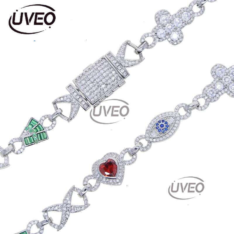 Luxury designer Colored Ice Out VVS Moissanite Cross Evil Eyes Ice Out Cuban k Chain Hip Hop Necklace Jewelry with FREE shipping
