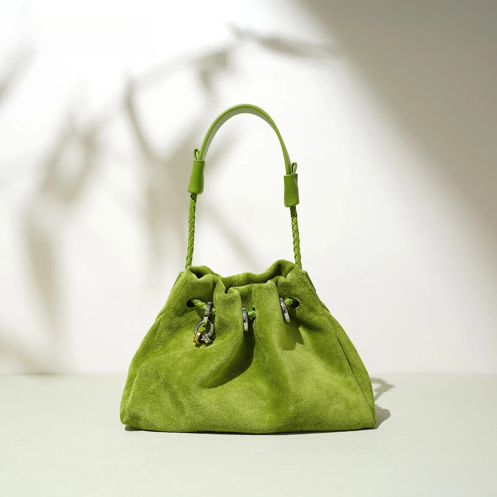 Designer bag handbags women New Arrival Lime Green Suede Drawstring Bucket Bag Women Fashion Handbag Luxury Style