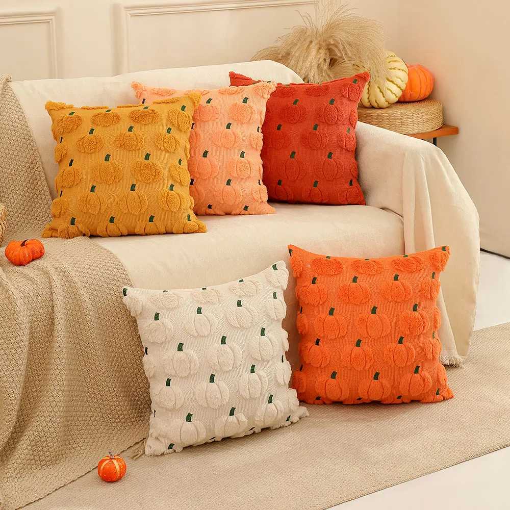 Pillow Case 1/2pcs Halloween Pumpkin Decorative Cover 18x18 Inch Orange Cushion Case for Sofa Couch Fall Thanksgiving Home Decor C251120