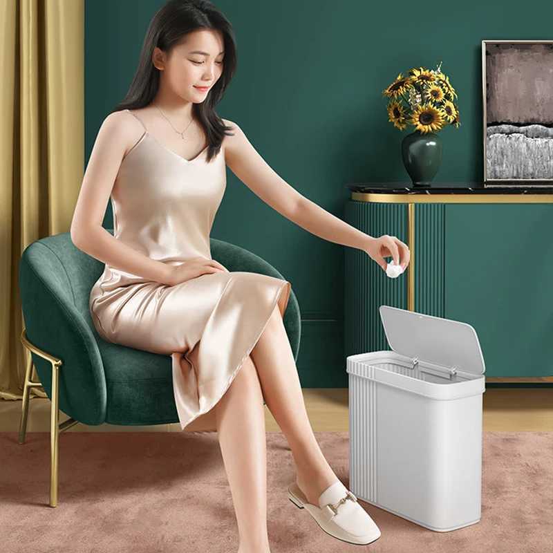 8L Trash Can Household with Lid Kitchen ification Press-type Bathroom Living Room Rectangular Trash Can C251120