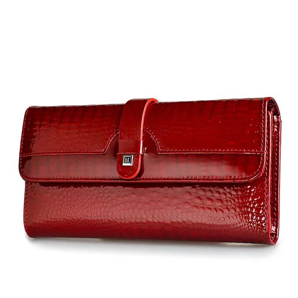HH Women Long Wallet Genuine Leather Wallets Red Aligator Pattern Cowhide Purse Three Fold Large Capacity Clutch Wallet LuxuryW251120